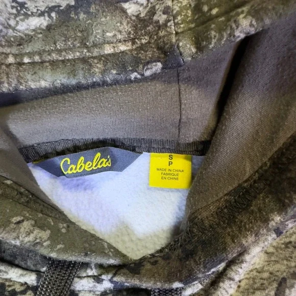 Cabelas Strata Camo Pullover Hoodie Mens Small Green Brown Fleece Sweatshirt - Picture 2 of 5